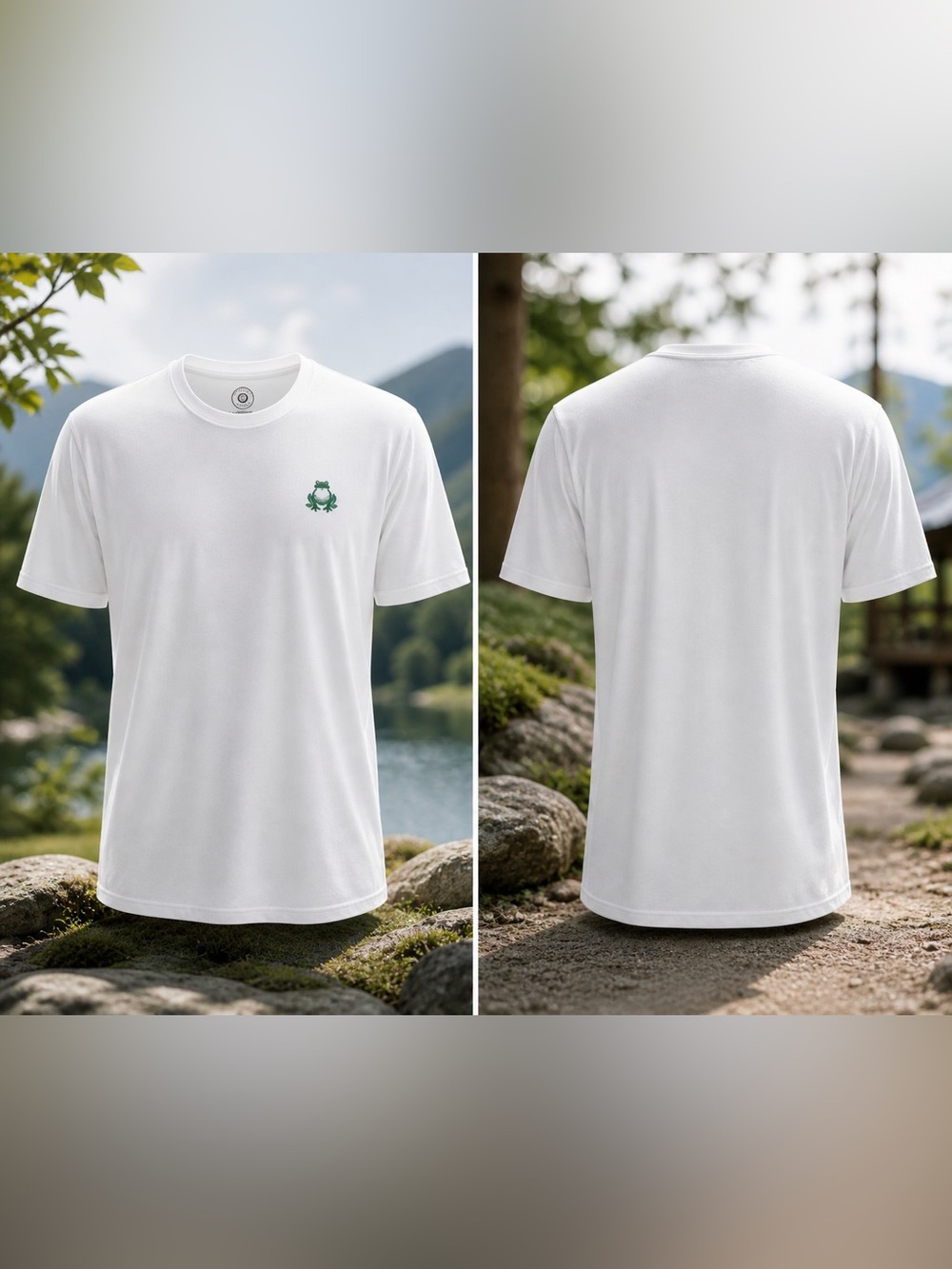 Men's White Short-Sleeve Tee with Green Frog Motif